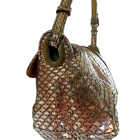 Jimmy Choo Metallic Gold Snakeskin Leather Tulita Pochette Bag - Picture 6 of 13